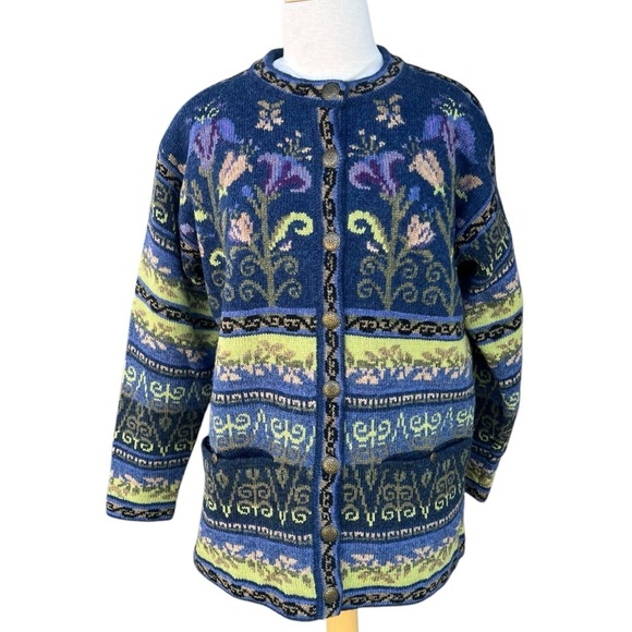VTG Coldwater Creek Icelandic Design Wool Cardigan Fair Isle Nordic Small Nice! - Picture 1 of 15